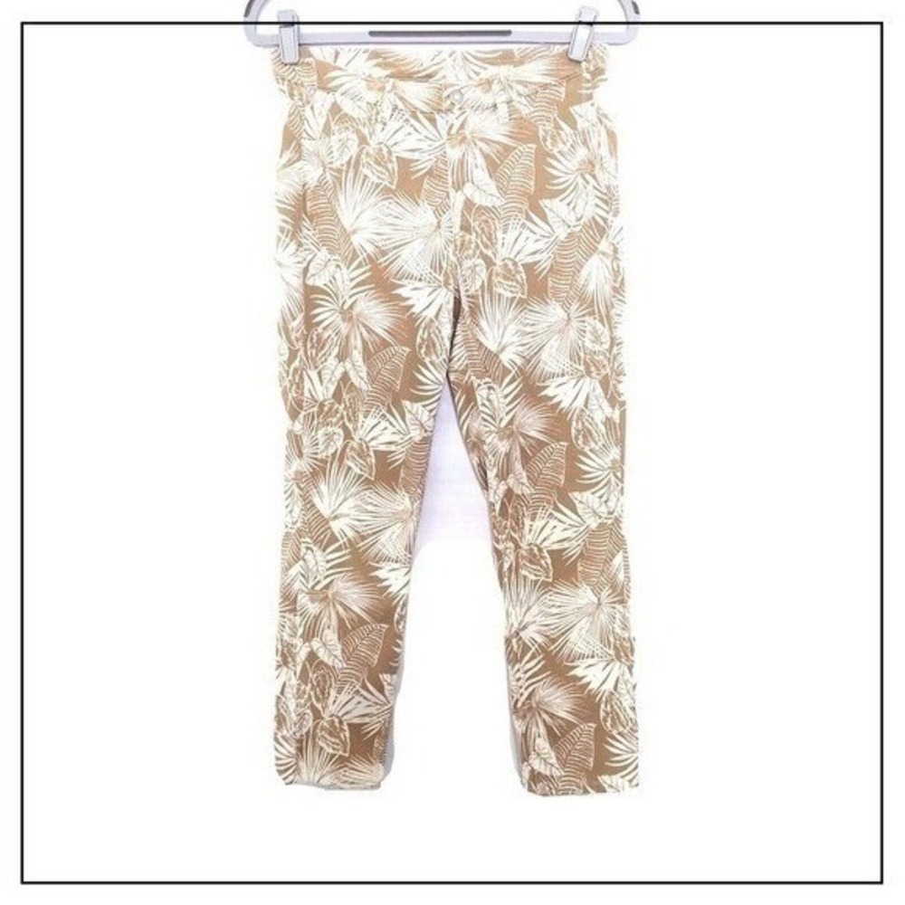 Uniqlo Pants Women L Tropical Palm Resort Vacation Pull On Relaxed Linen Look